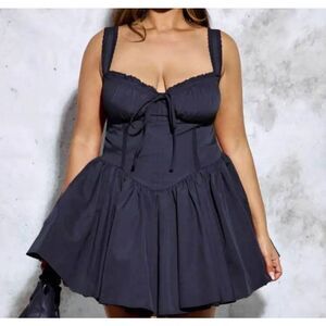 Shein Curve Navy Blue Faux Corset Top Mini Dress
